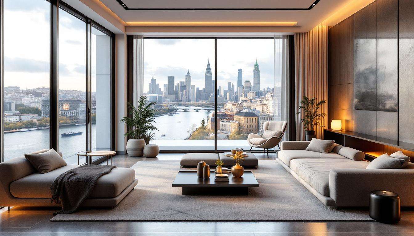 Un attico spettacolare dove il design italiano dialoga con lo skyline sul fiume