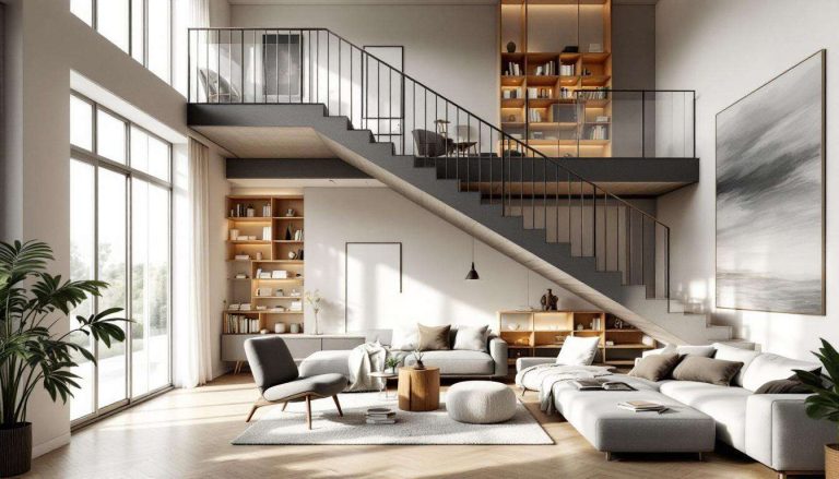In questo duplex di 80 mq la scala ridisegna lo spazio e diventa stanza, libreria e salotto